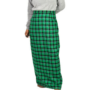 Vintage Tartan Maxi Skirt Green Plaid Long Straight Column Check Handmade Medium